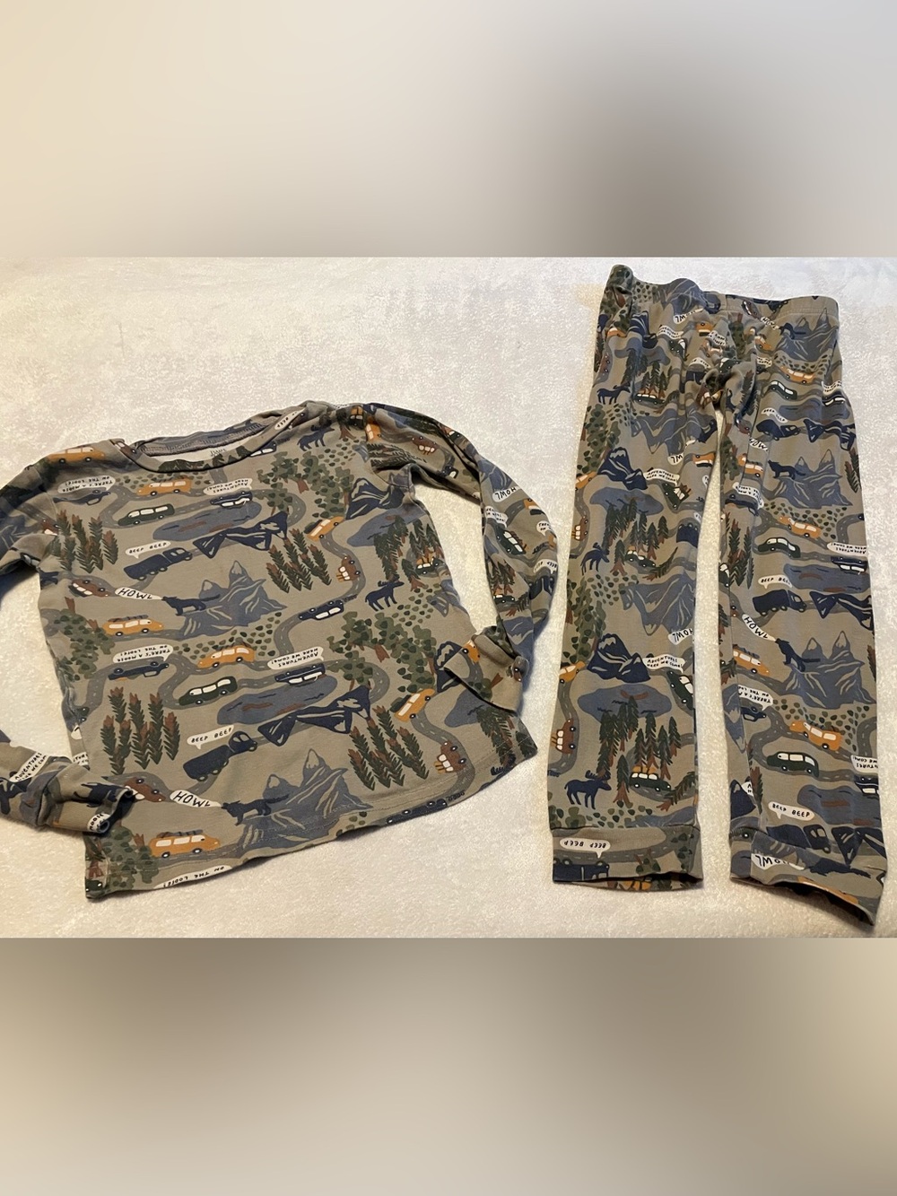 Green Woodland Adventure Pajama Set with Mountain & Camper Print